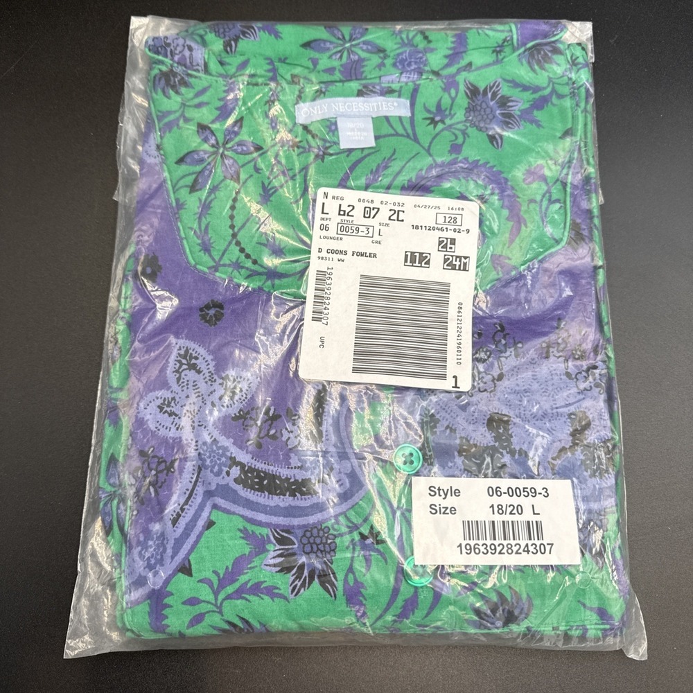 Only Necessities Lounger House Dress Kelly Green Folk Floral 18/20 New
